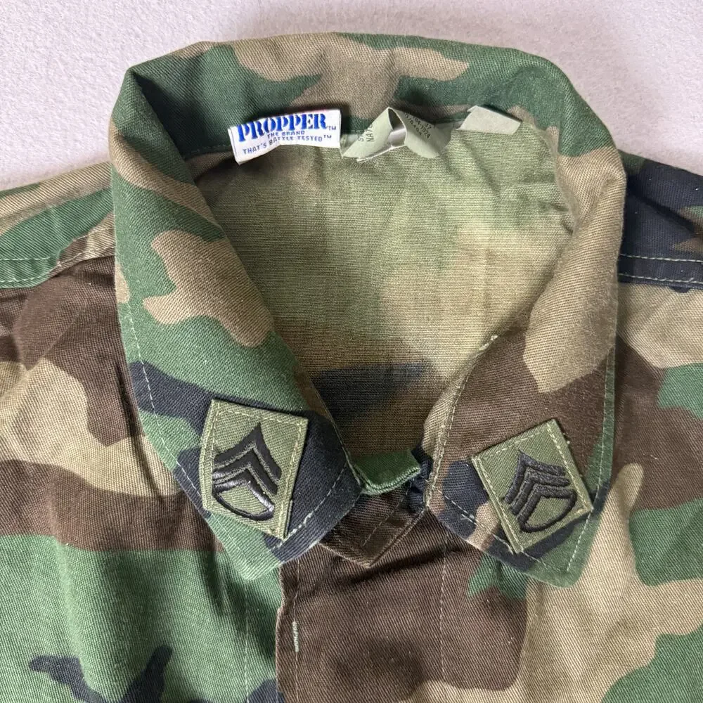 Propper US Army Woodland Camo BDU Combat Shirt Small Regular Patched